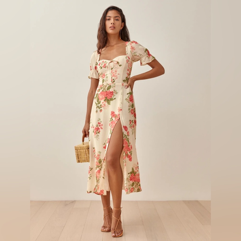 Reformation Alta Short Sleeve Midi Dress in Corsage Floral Print, 8